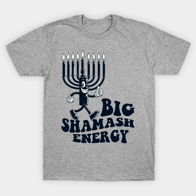 Big Shamash Energy Retro Cartoon Hanukkah Menorah T-Shirt by dystopic